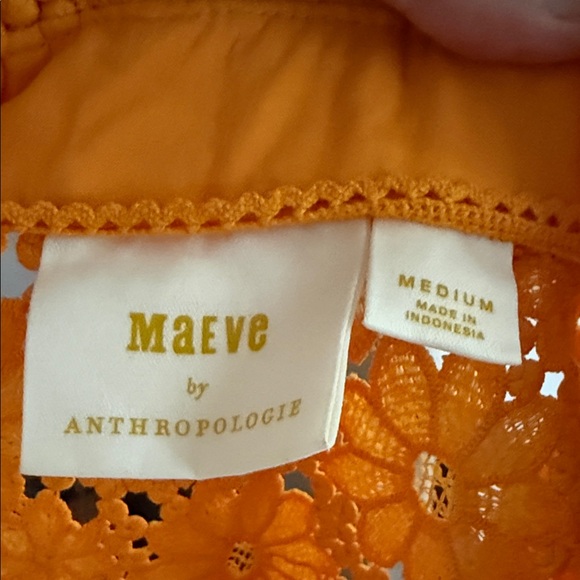 Anthropologie Bright Orange Lace Button-Down Shirt - Picture 3 of 7